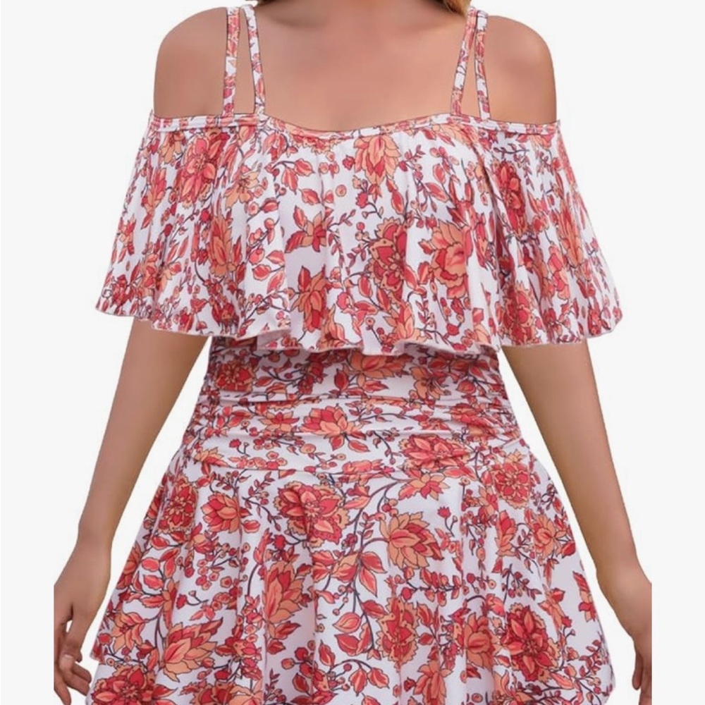 Floral Off-Shoulder One-Piece Swimsuit in Red